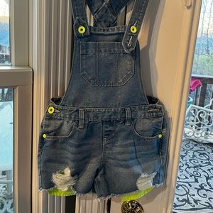 Girls Overall - size 8 - denim w/lime green